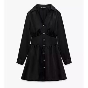 Zara Jewel Button Black Satin Dress Xsmall